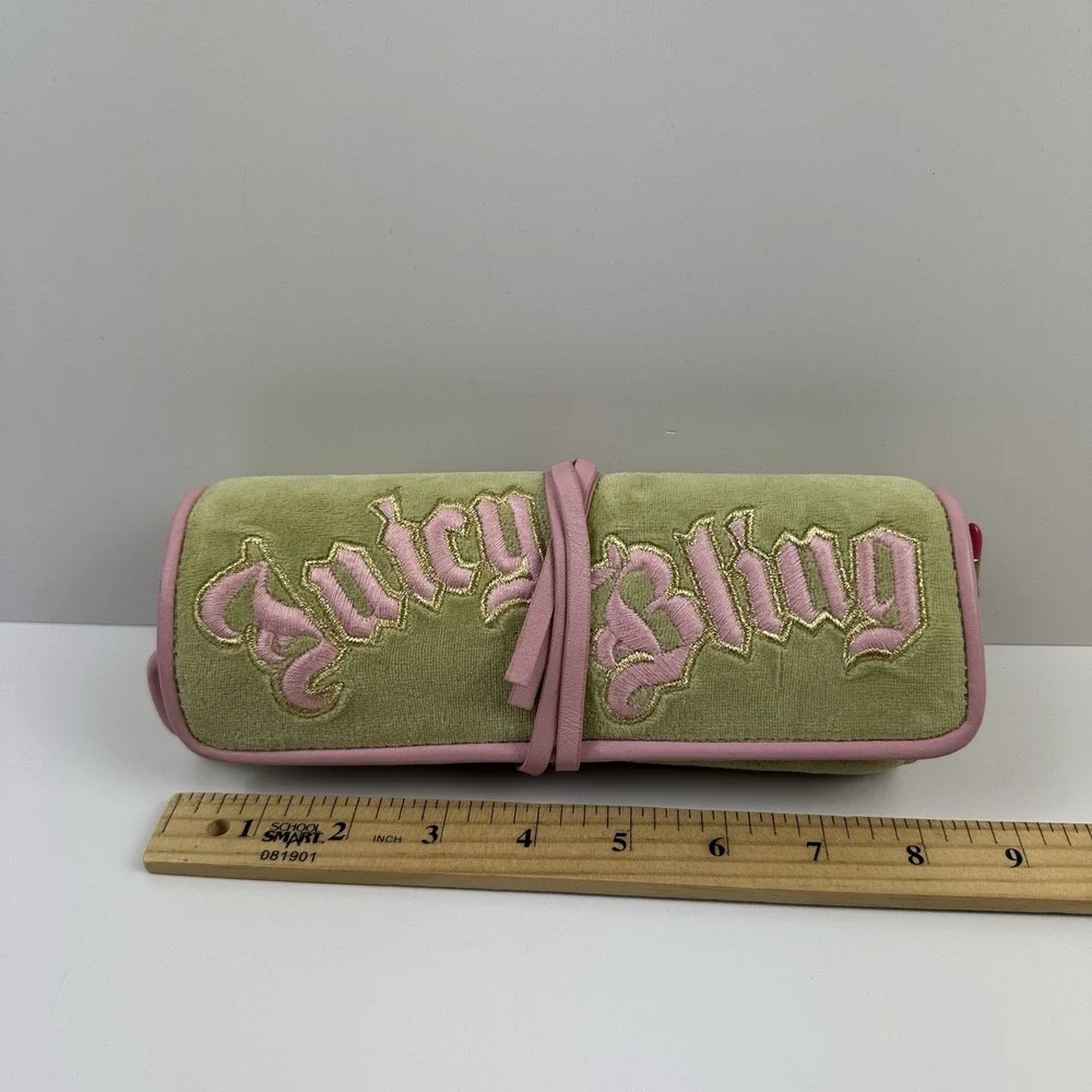 Y2K Vtg Juicy Couture 2pc Velour Cosmetic Organizer Jewelry Roll Bag JUICY BLING